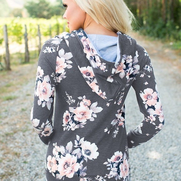 Gray floral hoodie - Picture 3 of 7